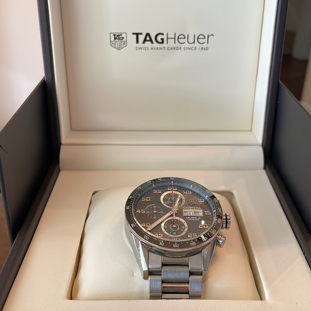 TagHeuer Mens Watch Automatic Chronograph Calibre 16 Stainless Steel NWOT - Picture 3 of 7